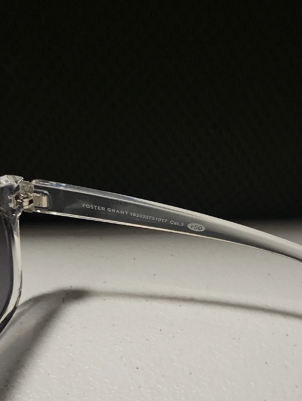 Foster Grant Clear Frame Sunglasses with Gray Polarized Lenses